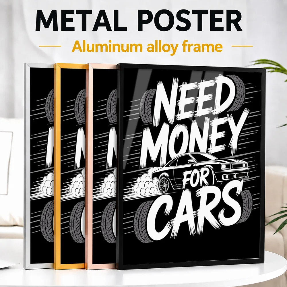 Need Money For Cars Framed Metal Poster Personalized Photo Neon Street Style Wall Art For Game Room Thoughtful Enthusiast Gift