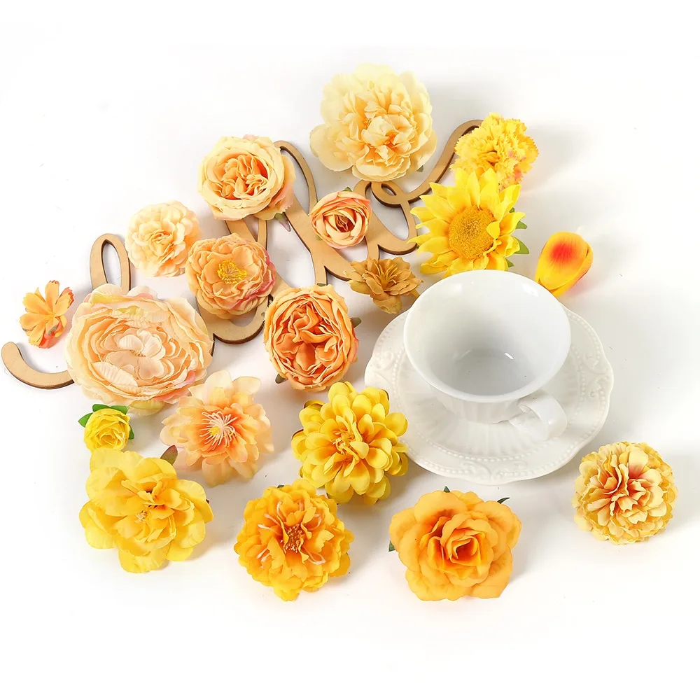 Yellow Orange Artificial Flowers Autumn Fake Flowers for Home Room Decor Garden Wedding Decoration Bouquet Wreath Gift Accessory