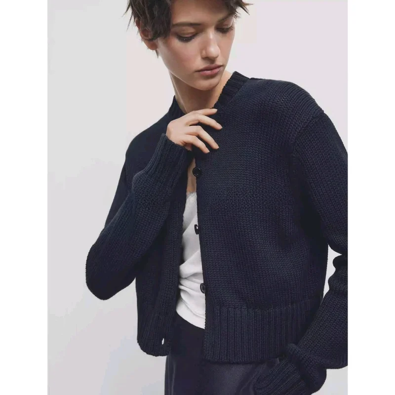 

Casual Cotton Blend Knitted round Ne Sweater MD Autumn Women's Faion Slim Fit ort Length Open Front Cardigan Polyester ...