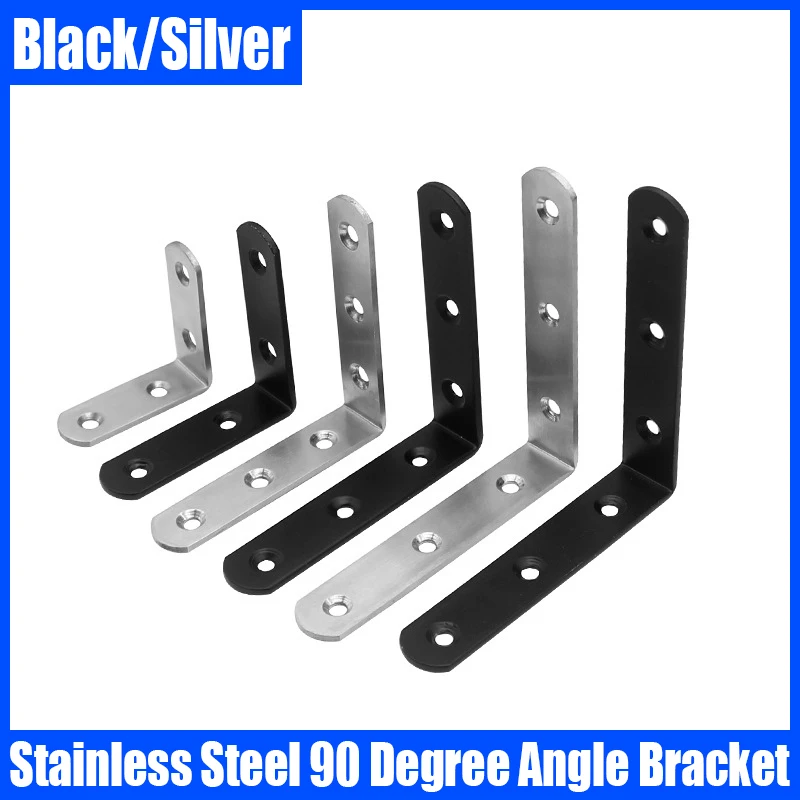 

2PCS Black/Silver Stainless Steel 90 Degree Angle Bracket Corner Brackets Joint Bracket Fastener L Bracket Shelf Bracket Support