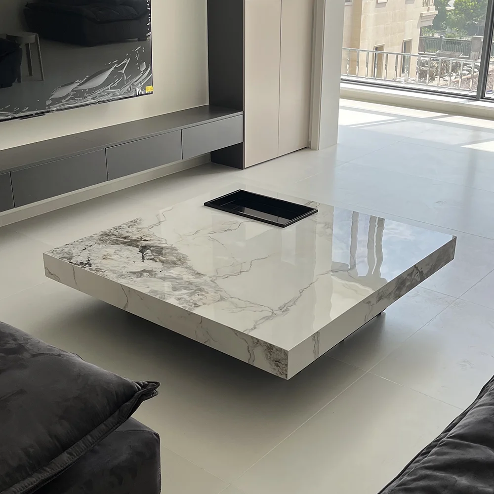 Light Luxury High-end Minimalist Home Furniture Square Shape Marble Coffee Table BTCT008 Suitabl for Living Room or Apartment