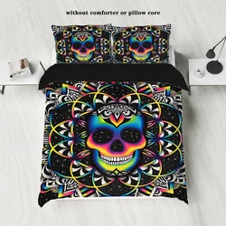 3-piece down duvet cover set with skull flower pattern print (1 duvet cover+2 pillowcases, no core) Halloween themed bedding set