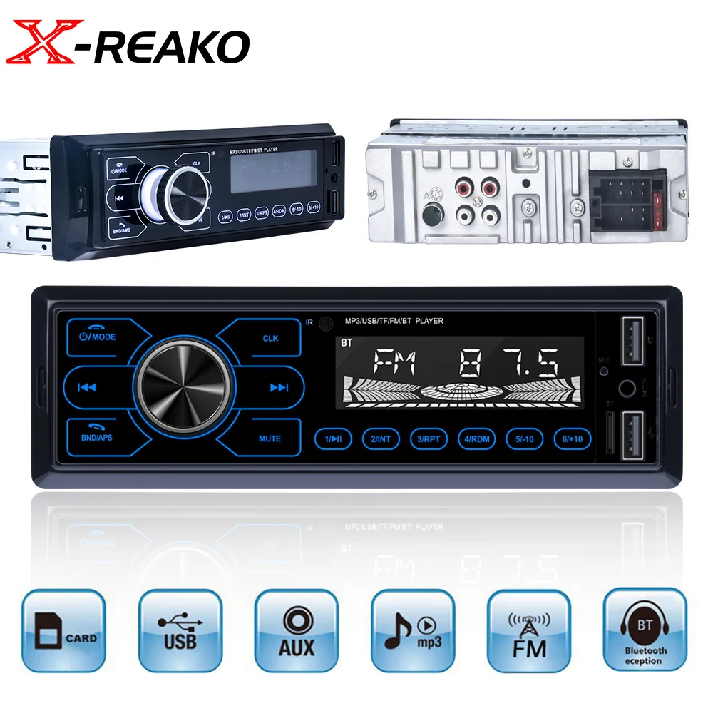 X-REAKO 1 Din Car MP3 Player FM Radio Tuner with LED Segment Displays AUX Input 2 USB Fast Charging Function with Remote Control