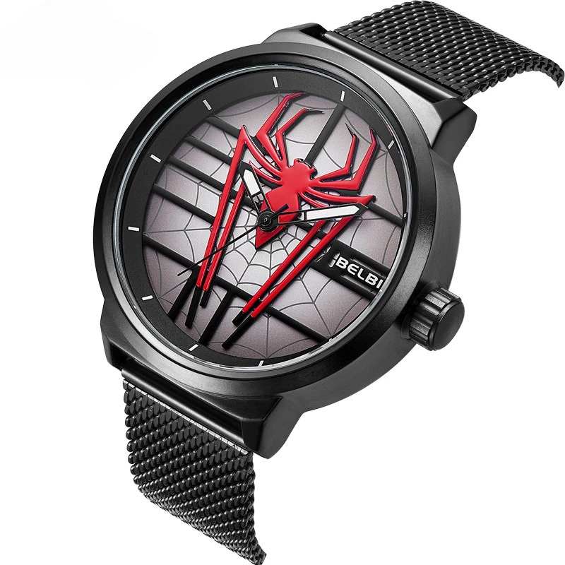 

Новые модные мужские наручные часы с большим циферблатом и крутым узором паука, деловые кварцевые часы со стальным ремешком