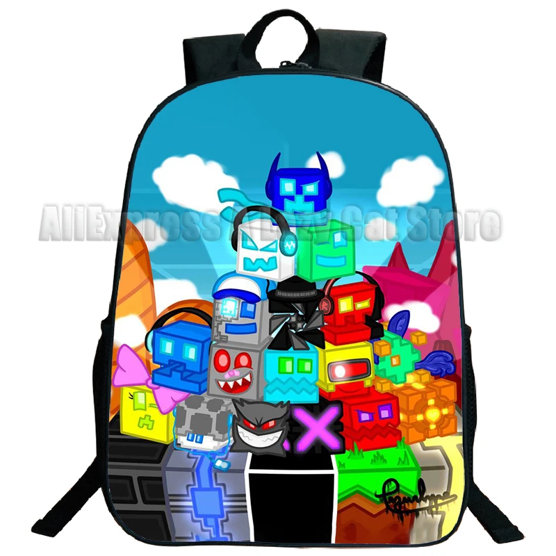 Angry Geometry Dash Backpack Anime Storage Student School Bag Supplies Cartoon Print Men Women Work Computer Knapsack Gift