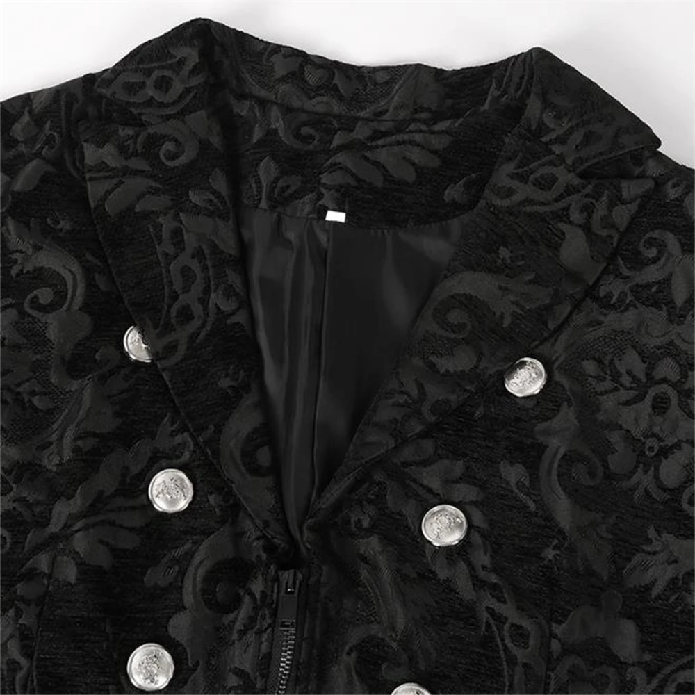 Adult Men Medieval Cosplay Black Jackets Devil Fashion Gothic Steampunk Tailcoat Costume Black Brocade Damask Wedding Halloween