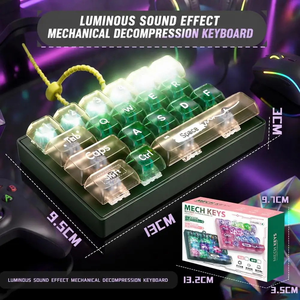 Luminous Sound Effect Mechanical Decompression Keyboard Toy LED Light Up Anti Stress Fidget Button Toy for Adults
