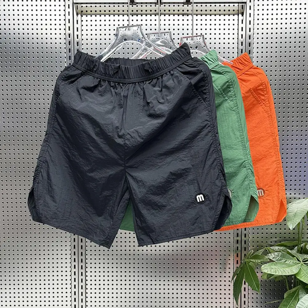 Men Shorts Quick-drying Men's Summer Athletic Shorts M Letter Decoration Washable Non-fading Solid Color Sports Running