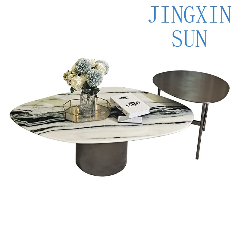 New panda white special-shaped marble coffee table stainless steel size combination tea table