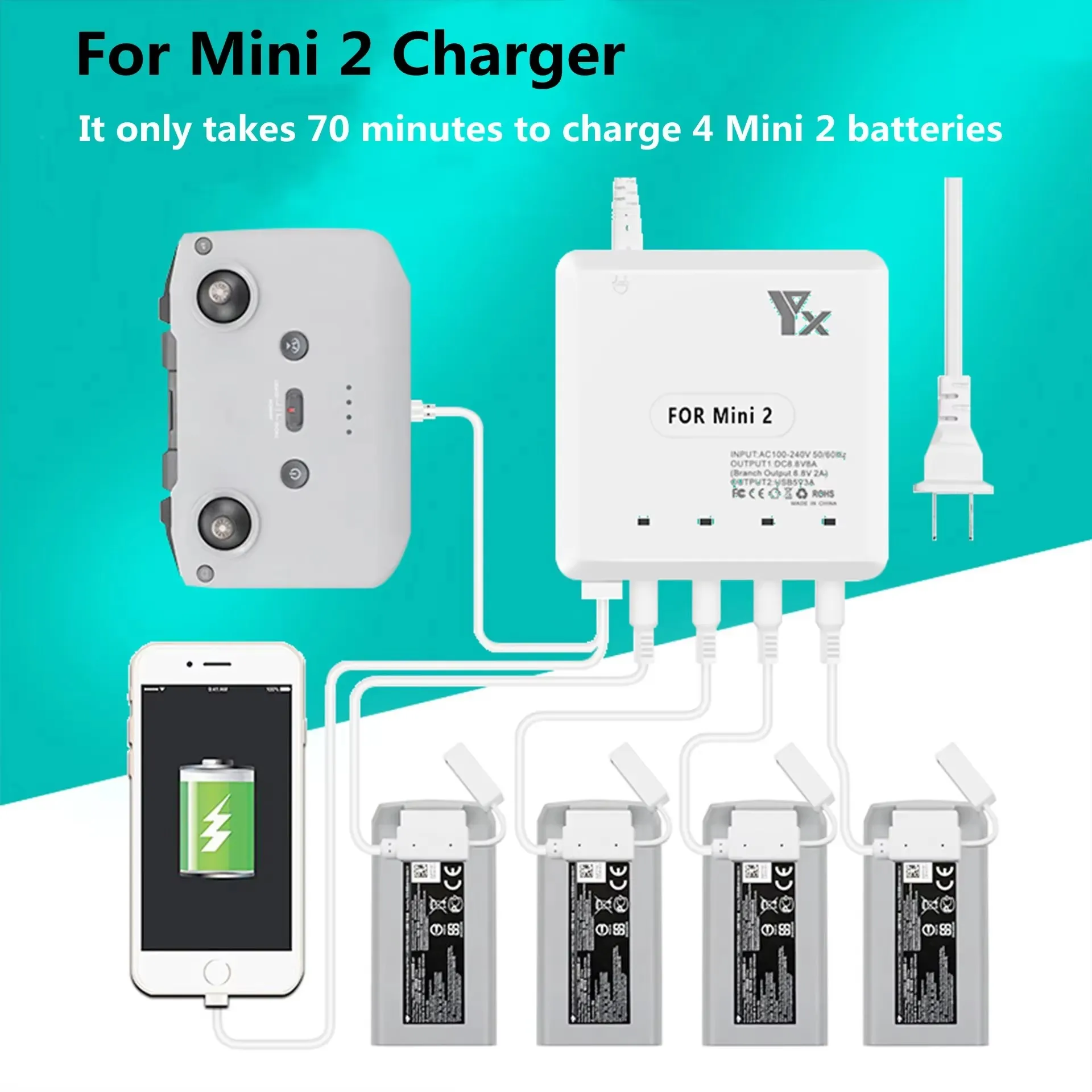 For Mini 2/Mini 2SE Battery Charger Compatible Mini 2/Mini 2SE UAV Battery Charger 6 in 1 Multi function Charger