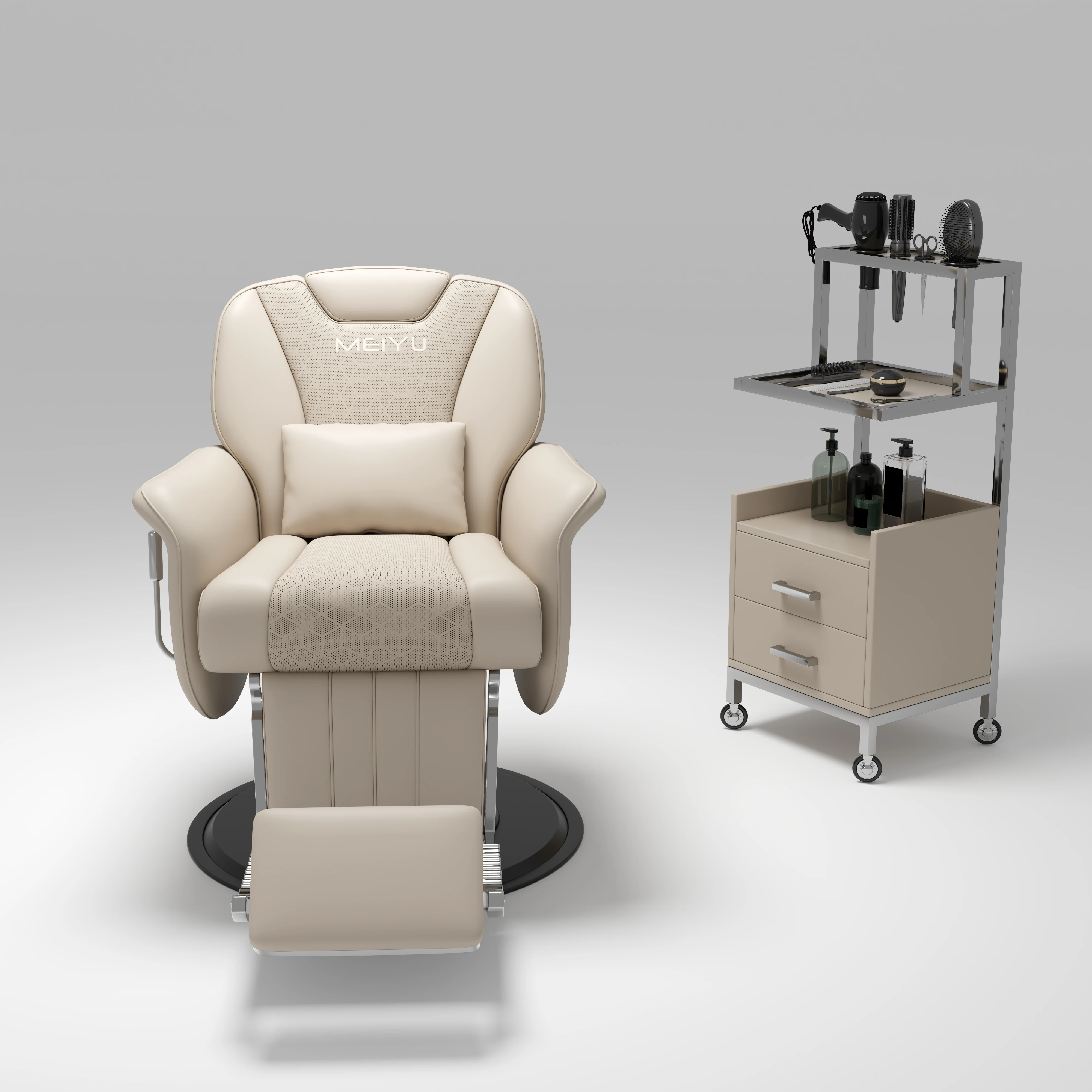 

Extra Large Pump Stainless Steel Base Barber Chair With Customizable Color LOGO For Barber Shop