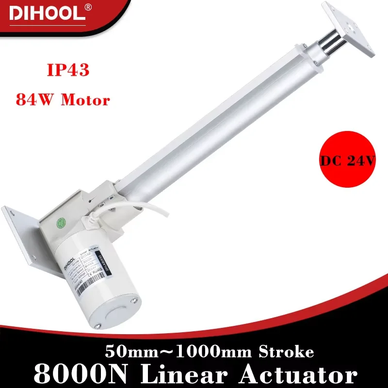 8000N Linear Actuator DC24V 80kg~800kg Load 50mm~1000mm Stroke Stainless Steel&Aluminum Alloy Tube 3.3mm/s~25mm/s