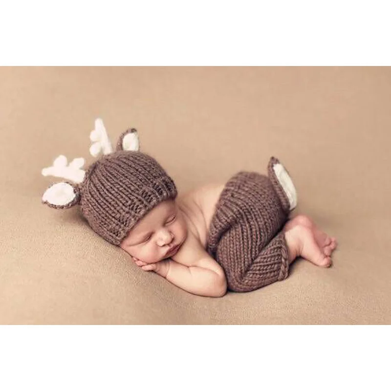 Newborn Photography Outfit Handmade Shadow Props Handmade Baby Photography Clothing Deep Coffee Deer Two Piece Set Newborn