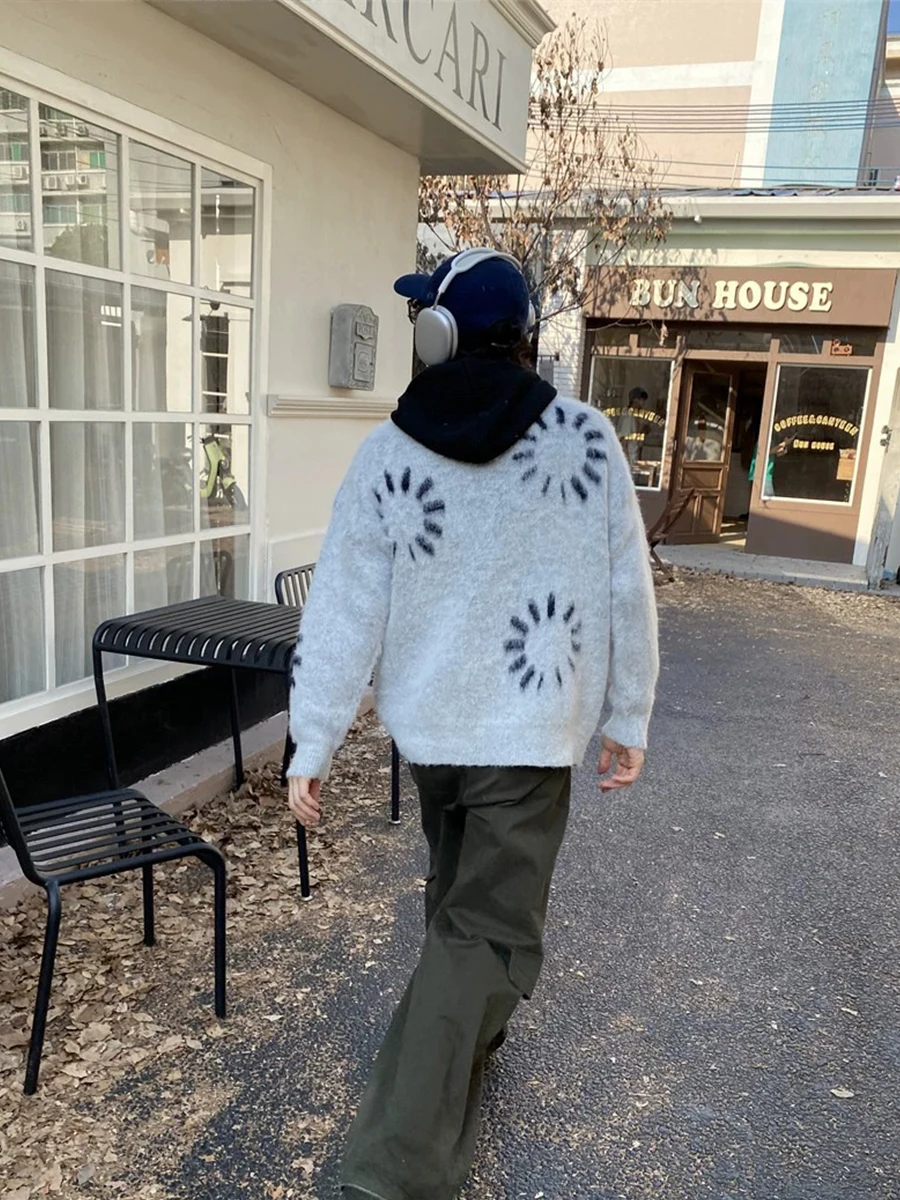 

Свободный крой, круглый вязаный свитер Ne Long Sve для мужчин и женщин, универсальный верхний свитер в американском стиле ретро, осень-зима 2023, осень-зима