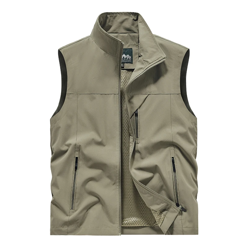 Herren Leichte Softshell-Weste Stehkragen Vollreißverschluss Mesh-Futter Reißverschlusstaschen Outdoor Freizeit Ärmellose Arbeitsweste Gilet – Detail 5