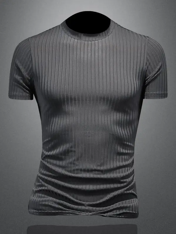 

Мужская летняя футболка из ледяного шелка с коротким рукавом, в корейском стиле, приталенная, модная, эластичная, дышащая, базовая, с рукавом до локтя