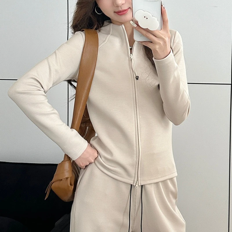 Autumn Comfy Women's Tracksuits Fashion Slim Full-zip Jackets with High Waist Straight Sweat Pants 2pcs Sport Set Casual Outfits