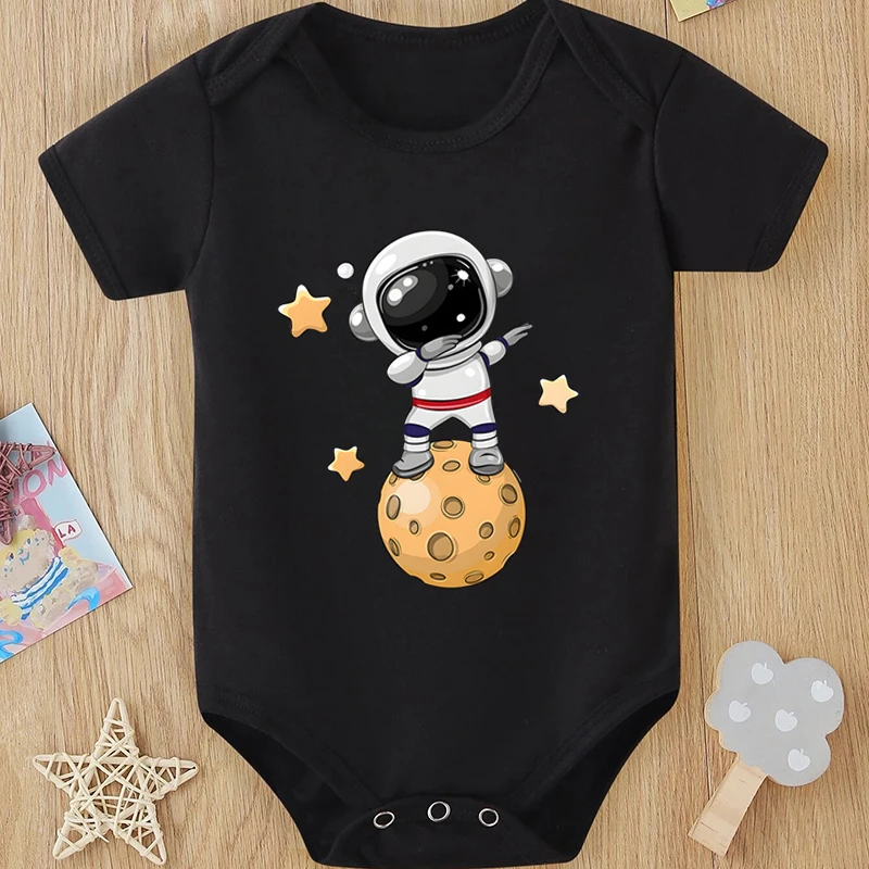 

Adorable Astronaut Moon Print Bodysuit Baby Boys Girls Bodysuit Short Sleeves Crew Neck Infant Jumpsuit Astronaut Print Jumpsuit