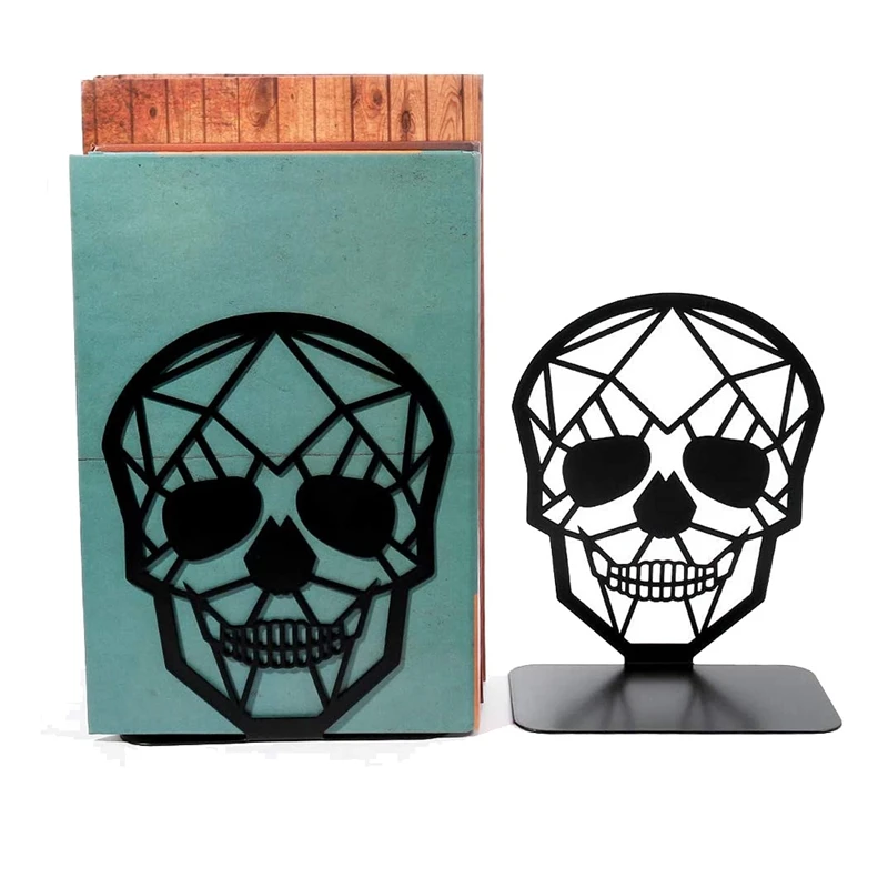 2 Pack Skull Design Black Bookend,Book Ends For Shelves Books,Book Shelf Holder Home Office Decorative Desktop Organizer