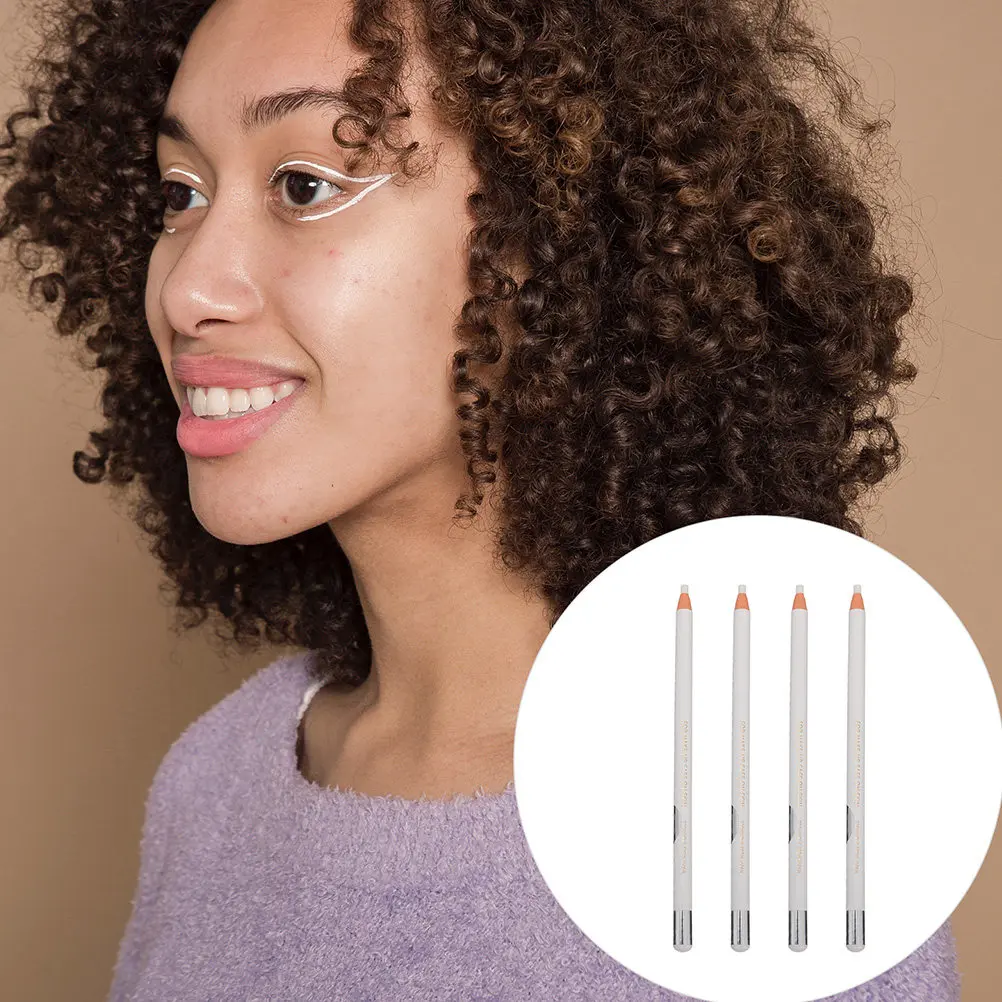 4Pcs 화이트 아이라이너 펜슬 컴팩트 경량 다목적 아이 메이크업 액세서리 일상 미용을 위한 심플한 디자인 도구