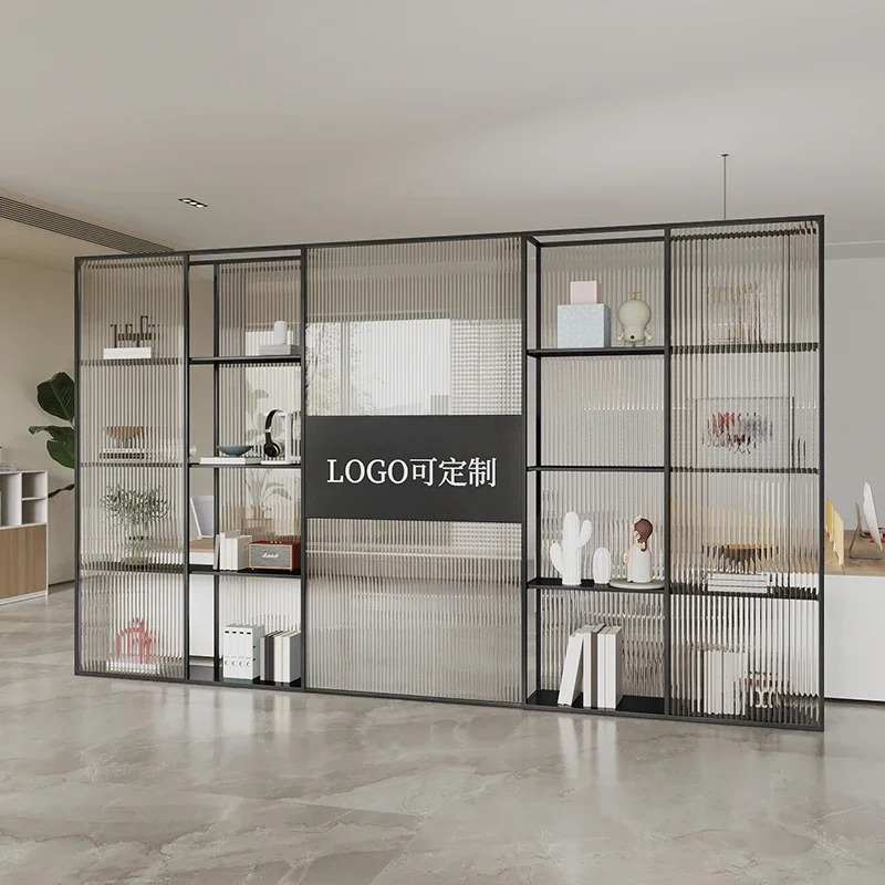 

Office Bookshelf Partition Shelf Simple Modern Front Desk Movable Decorative Glass Screen Partition Block