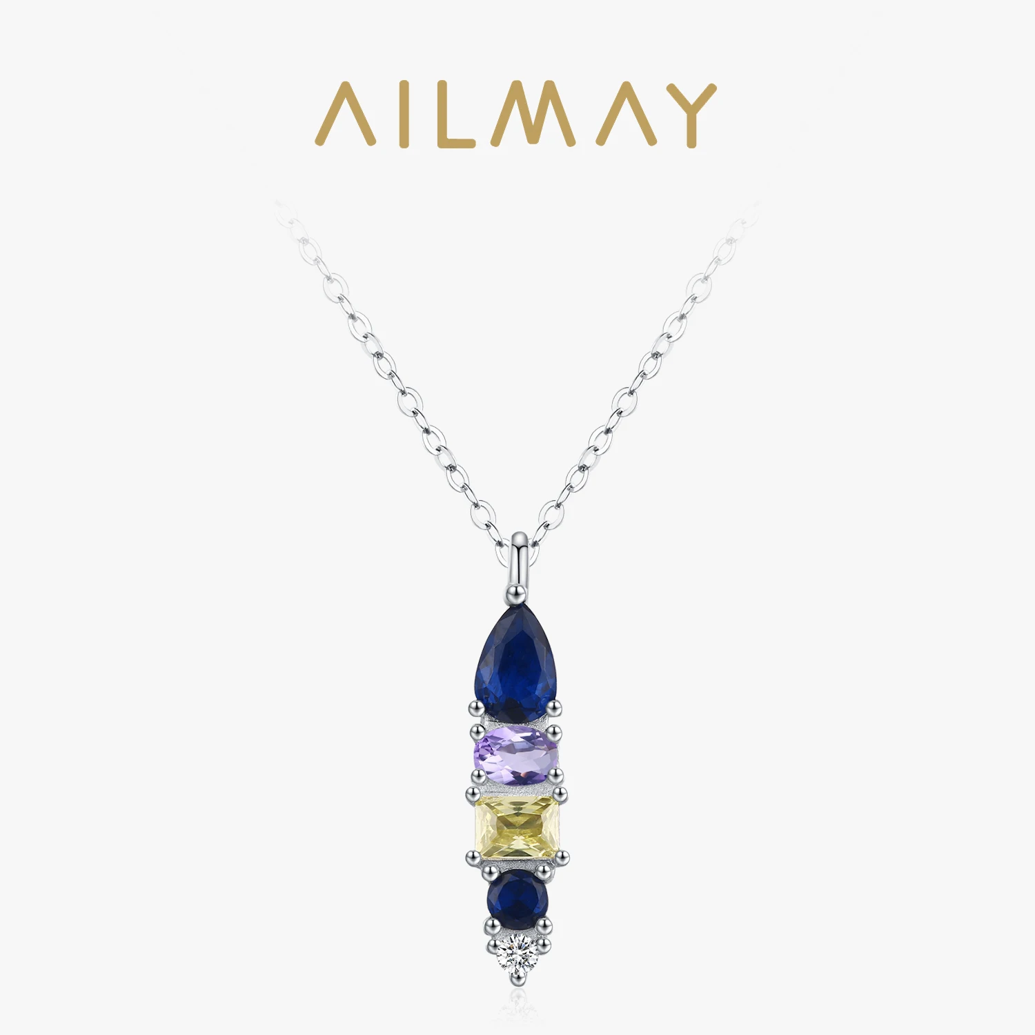 

Серебряное колье Ailmay 925 пробы с геометрическим дизайном и цветными цирконами для женщин и девушек, украшение для вечеринок