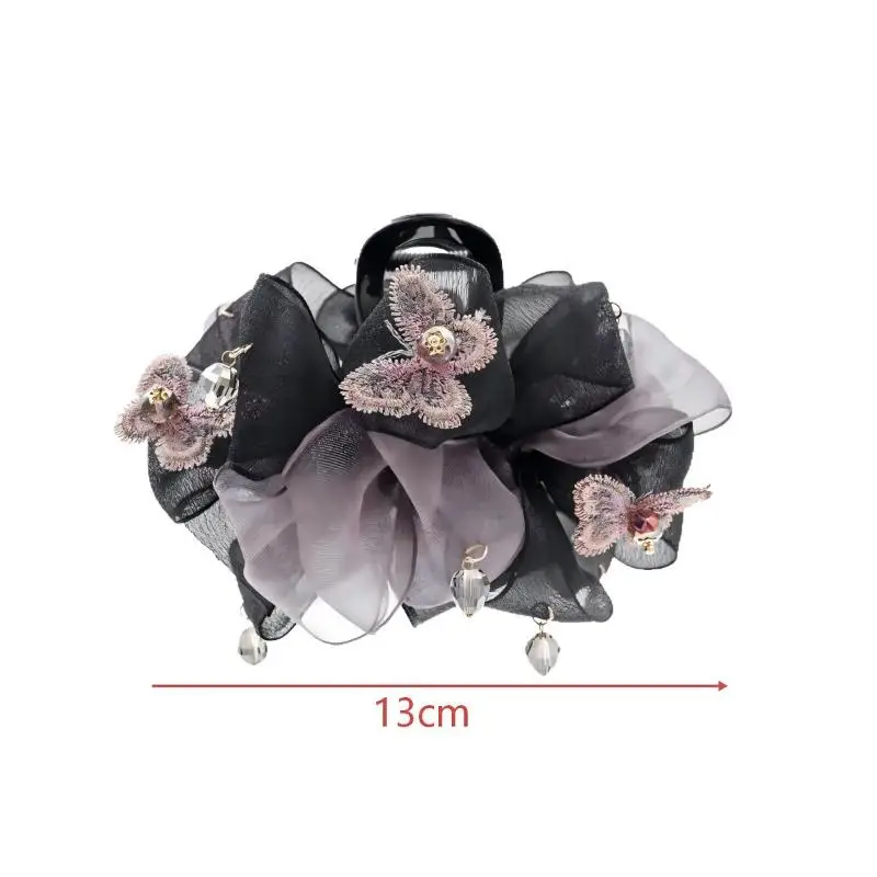 Netz-Schmetterlings-Haarspange für Damen mit Kristall-Quasten, rutschfeste Haarklammer für Pferdeschwanz und Hochsteckfrisuren, Haaraccessoires für Alltag, Party und Hochzeit – Detail 7