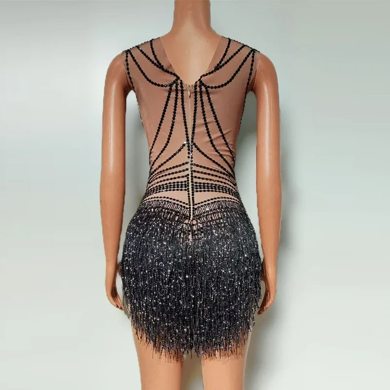 Czarne dżetów Bodsyuit taniec impreza z okazji Halloween taniec na rurze odzież kobiety Dj Ds Bar Gogo kostium Drag Queen strój