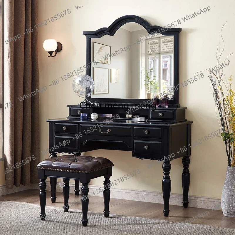 All solid wood dresser, simple large mirror, villa bedroom solid wood multi-pump dresser