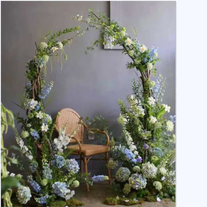 

Forest wedding semicircular flower gate crescent branch tree branch wooden frame arc split arch branch flower decoration