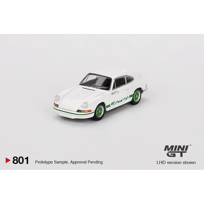 MINIGT 801 1:64 Carrera RS 2.7 Grand Prix White With Green Livery Diecast Model Collection Toys