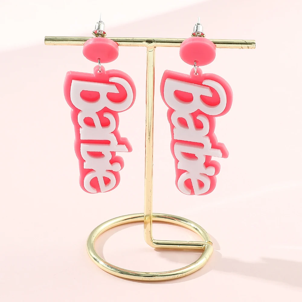 Disney Barbie Princess Sweet Ear Studs Barbie High Heel Drop Earrings Letter BARBIE Ear Accessories for Women Cute Jewelry Gifts