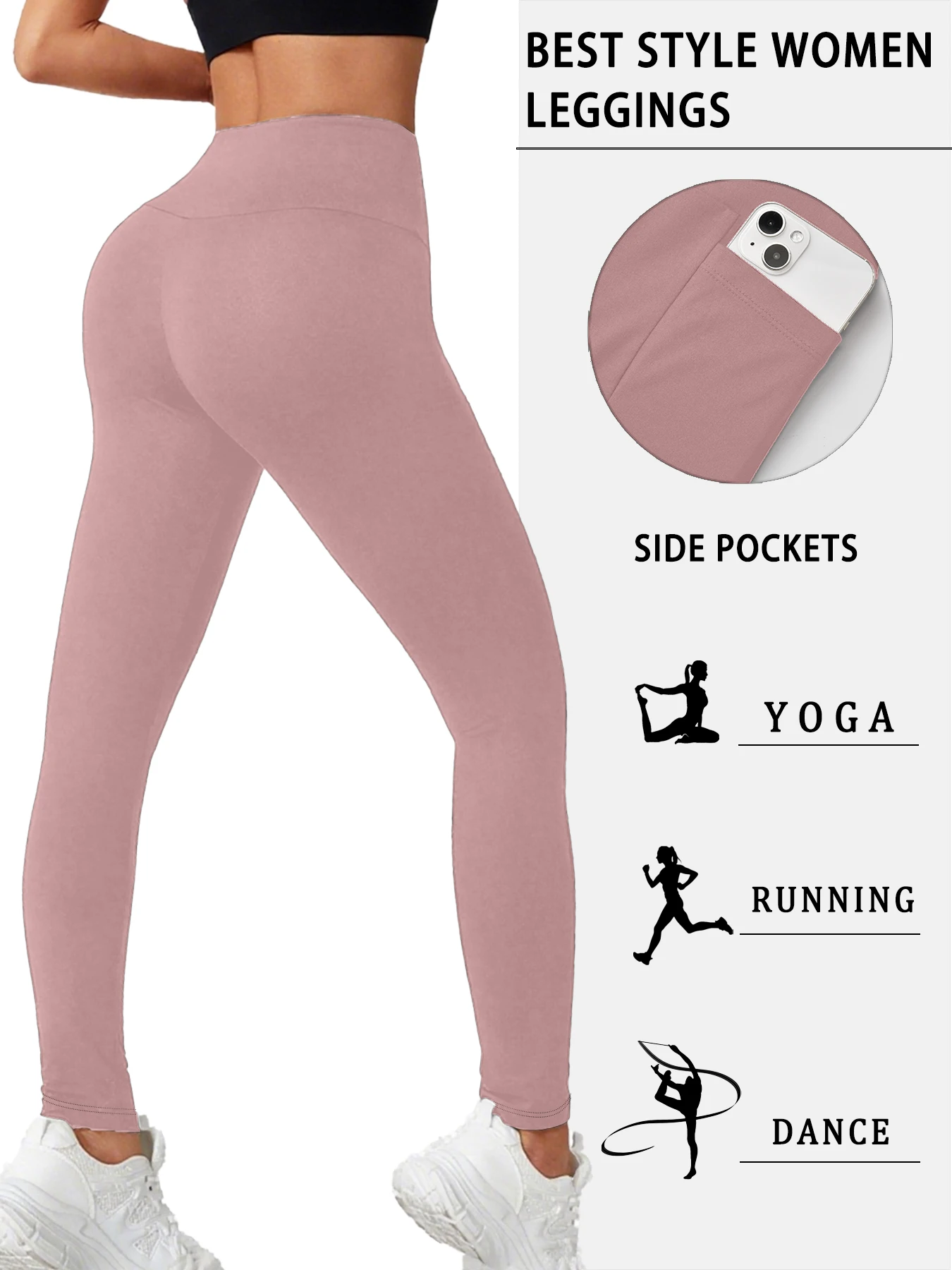 Superzachte legging met zakken voor dames, hoog getailleerde buikcontrole workout yogabroek