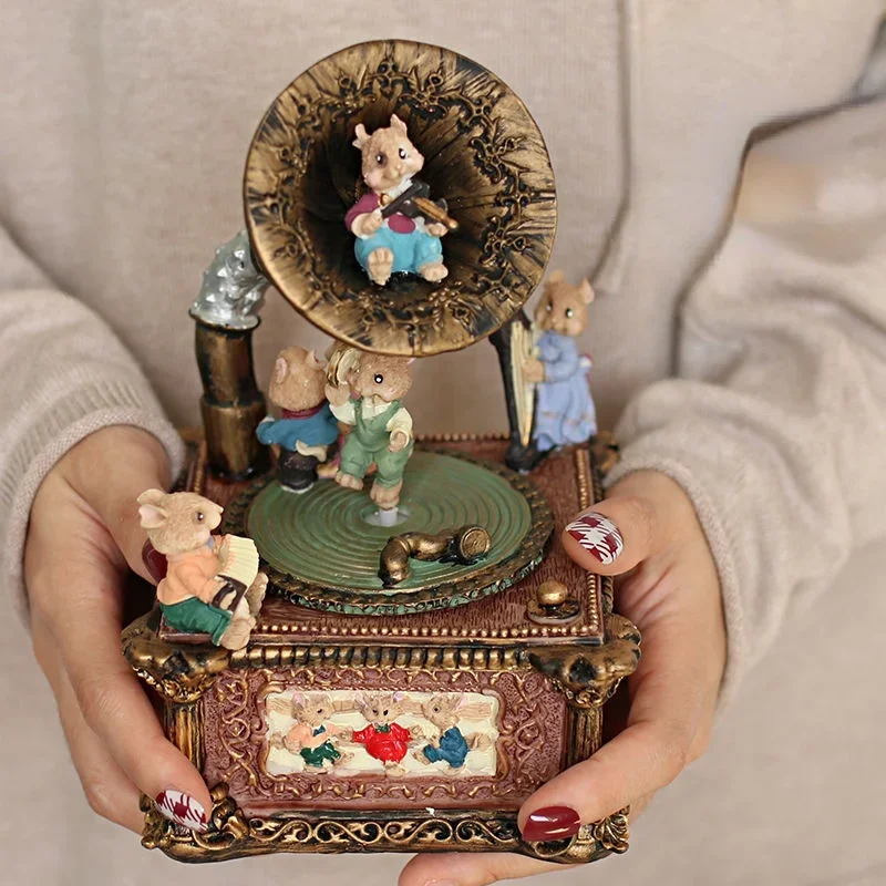 Retro Nostalgic Gramophone Music Box Home Living Room Decoration Ornaments Birthday Party Gifts