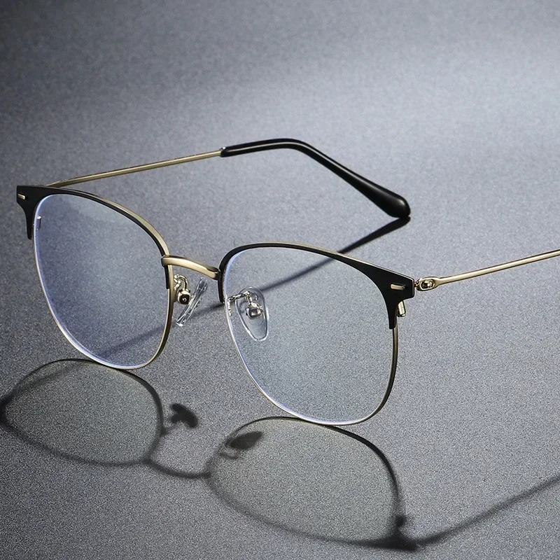 Semi-Rimless Optical Prescription Glasses Ultra-Light Titanium Alloy Square Eyeglasses Frame for Men And Women