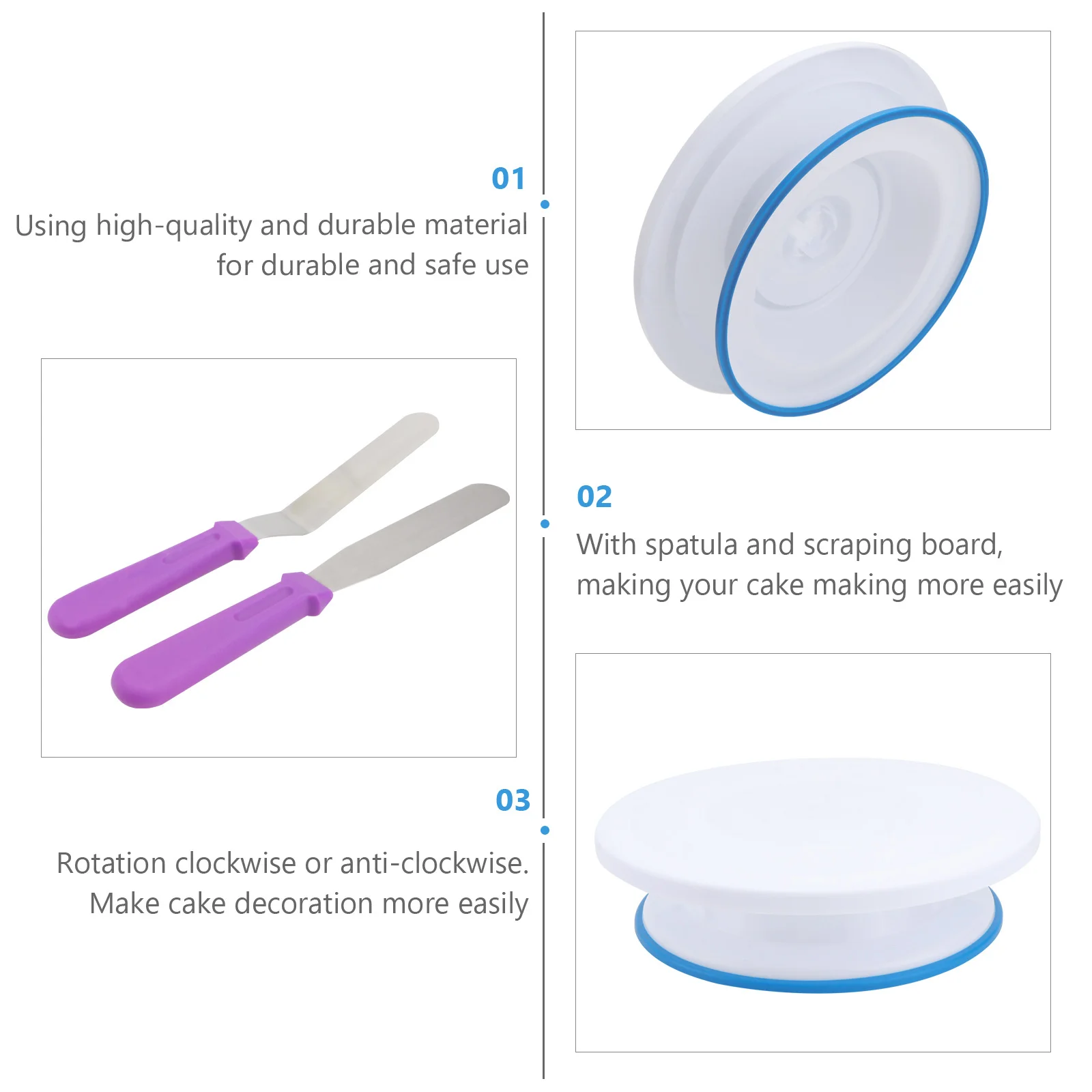 

6pcs Round Rotating Base Manual Cake Turntable With Spatula Non-Slip Baking Decorating Platform For Party Wedding Celebration