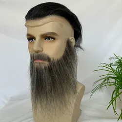 Long Face Fake Beard Human Hair Face Beard Mustache For Men Swiss Lace Real Handmade Beards Lace Invisible Fake Mustache