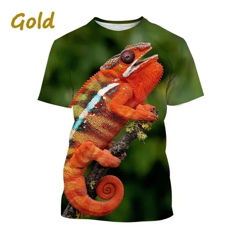 New Hot Selling Chameleon 3D Printing T-shirt Reptile Iguana Round Neck Short-sleeved Animal Pattern Lizard Fashion Casual Tops