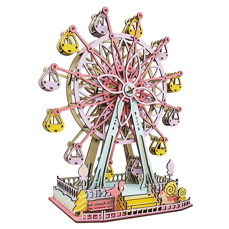 

DIY New Ferris Wheel Wooden Puzzle 3D Girls Princess Castle Villa Building House Model Wood Jigsaw Kids Toys For Children