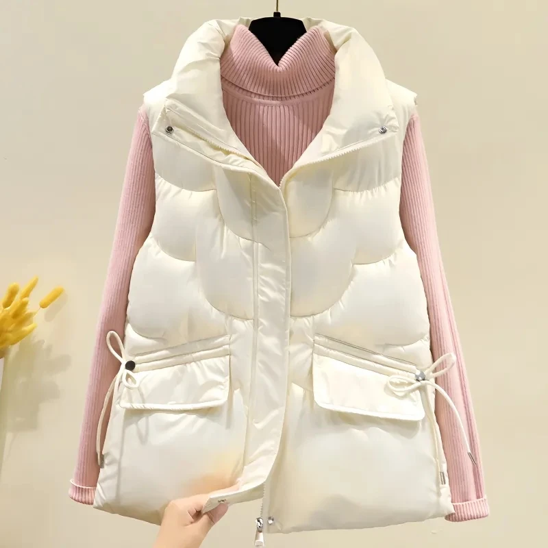 

Women's Korean Vertical Collar Waistcoat, All-Match Vest Jacket, Short Outwear, Cotton, Autumn, Winter, New, 2023