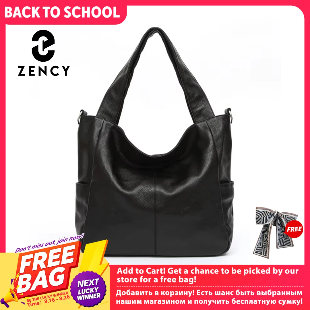 Zency Fashion Genuine Leather Shoulder Bag for Women Tote Handbag Large Capacity for Work Crossbody Purse with Long Strap