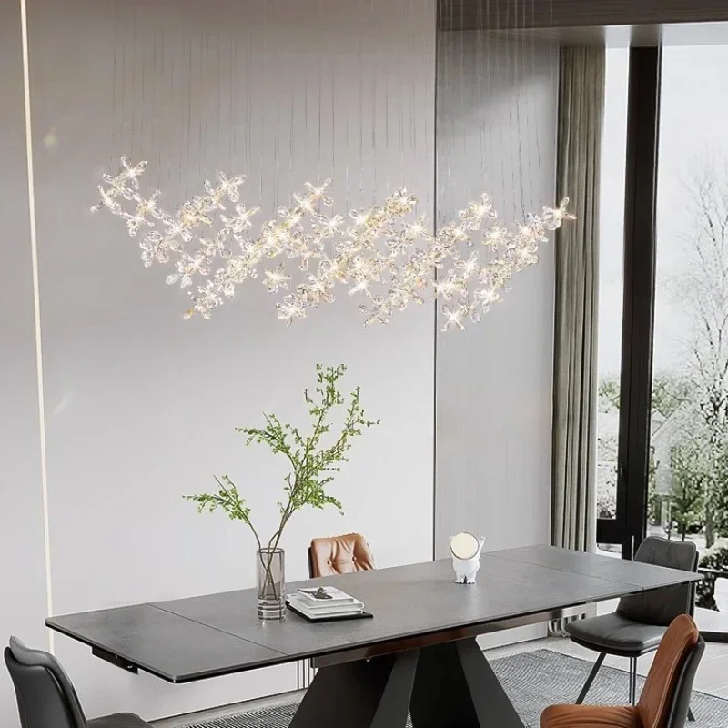 Modern Luxury Restaurant Crystal LED Chandelier Bar Large Home Design Flower Shaped Crystal Decorative Lighting Pendant Lights