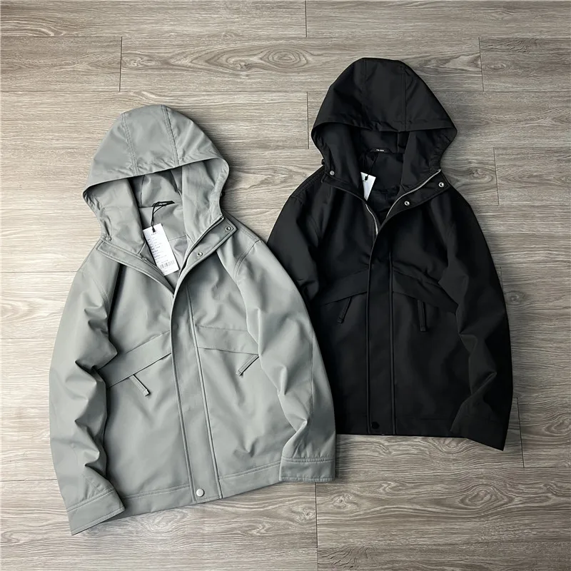

Men's Casual Hooded Jaet Spring Outdoor Busin Commute Windproof Breathable Polyester Pure Color Zipper Closure Slim Fit