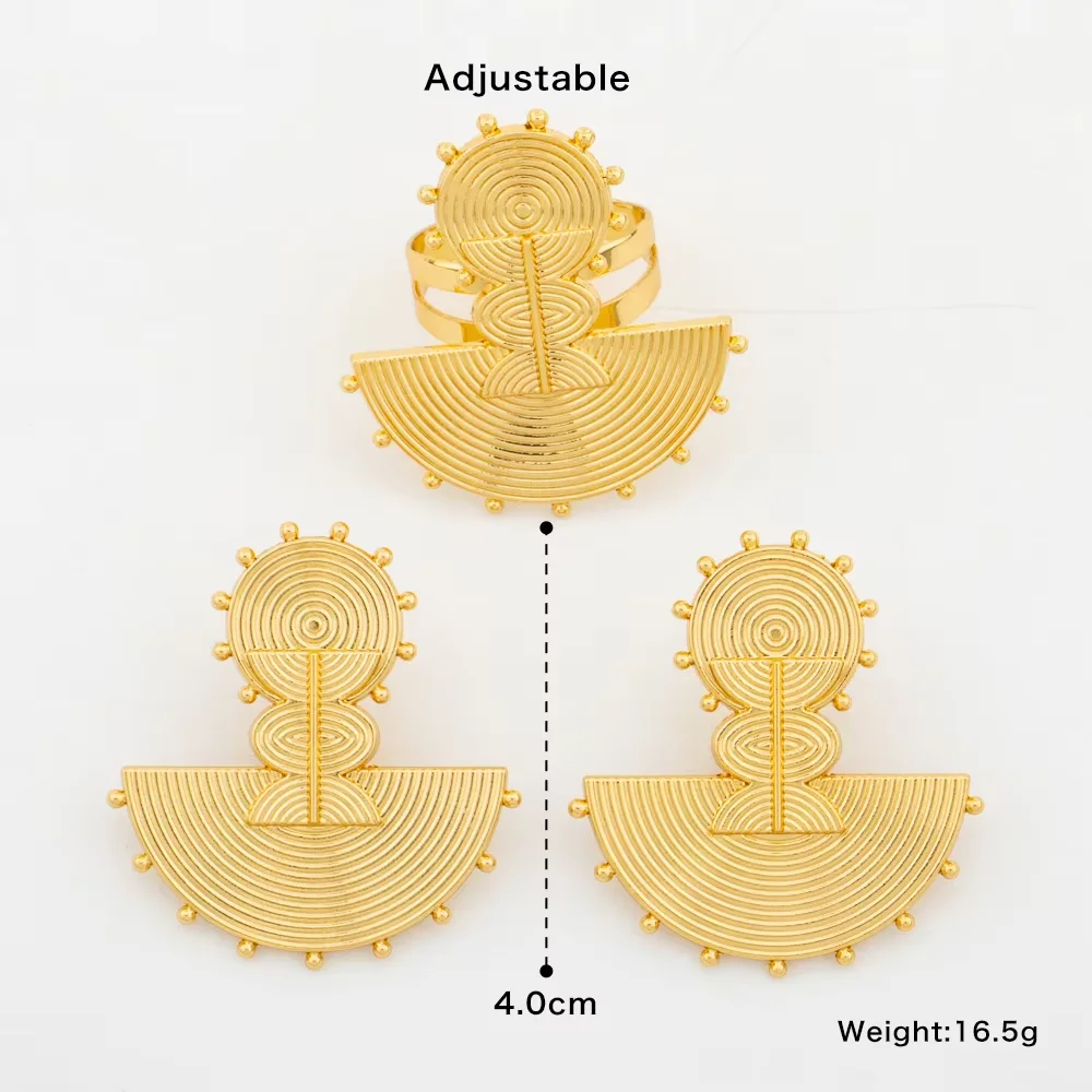 Brasilia nische Goldfarbe Ohrringe Ring Schmuck Set für Party Hochzeiten Braut Clip Ohrringe und Fingerring 2 Stück Set Schmuck Zubehör – Detail 5