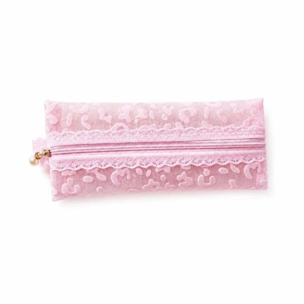 Compact Mesh Makeup Bag Pink Leopard Lace Cosmetic Pouch Portable Compact Pencil Case Eyebrow Pencil