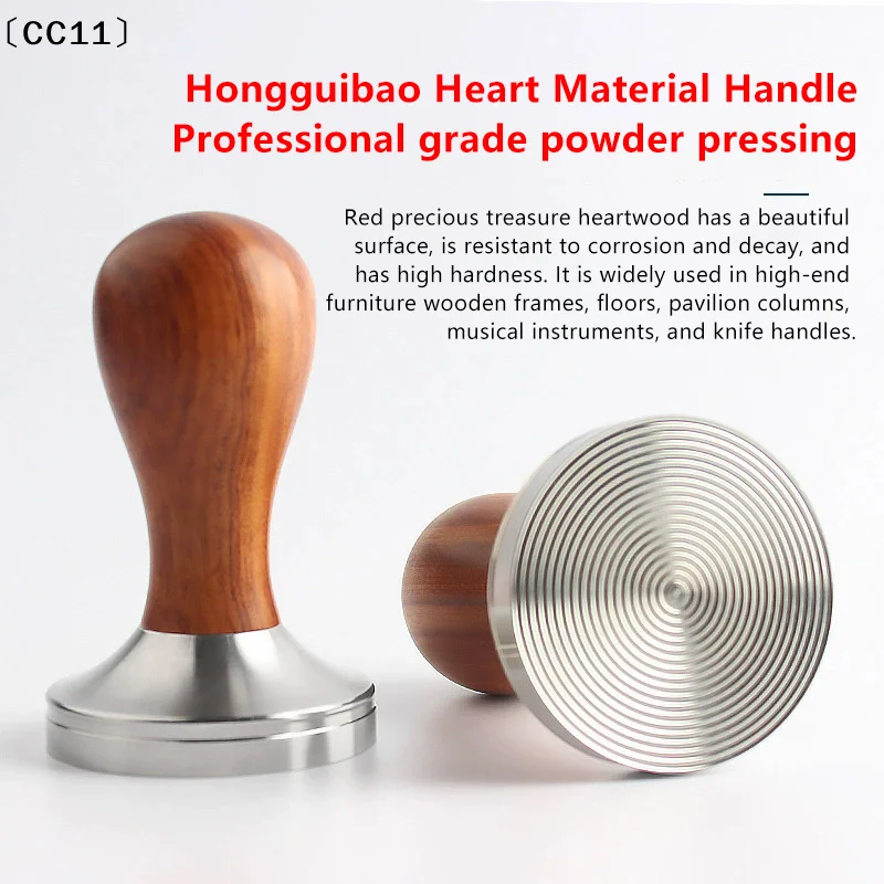 49/51/53/58MM Wood Coffee Tamper Internal Spring Balanced Force Coffee Hammer Stainless Steel Base Barista Tools〔CC11〕