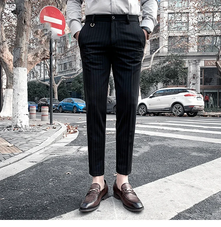 

Men's Suit Pants Dress Pants New Stretch Slim Straight Black Striped Formal Pants Boutique Fashion Men's Clothing Ankle Trouser