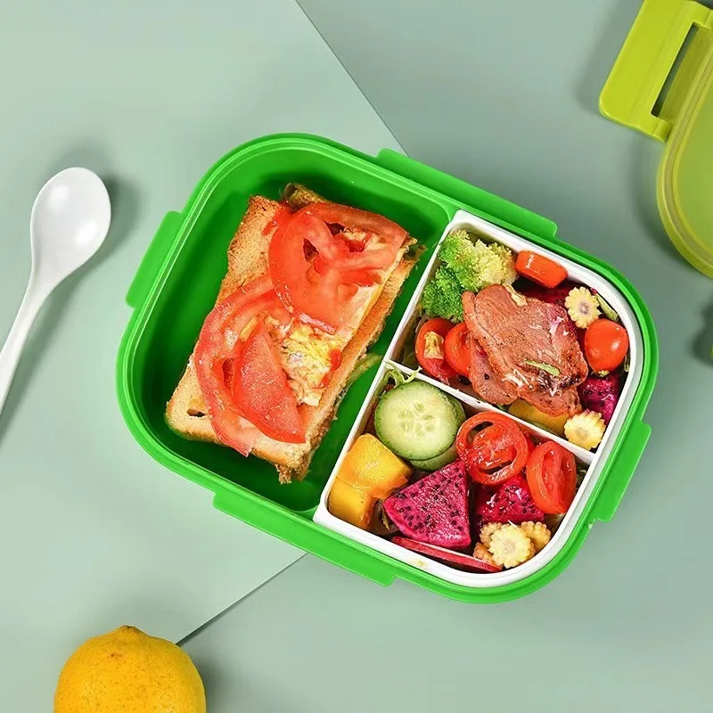 Portable 3-compartment Lunch Box with Kettle Microwaveable Bento Box Lunch Box for Students and Workers