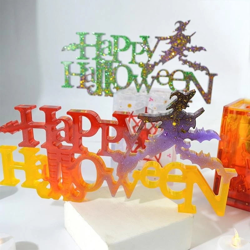 N5KA Halloween Letter Silicone Mold Jewelry Epoxy Resin Casting Jewelry Tool Making Resin Diy Craft Home Decorations