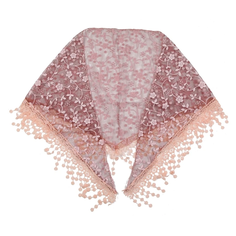 Women Lace Sheer Floral for Triangle Veil Church Mantilla Scarf Shawl Wrap Tasse